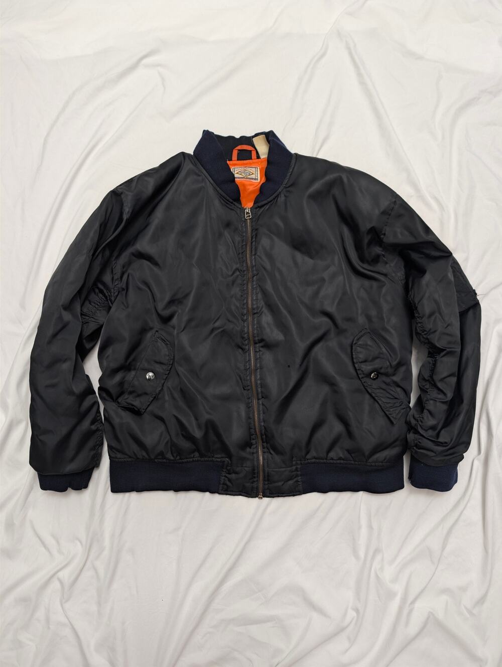 Vintage Sierra Pacific MA-1 Bomber Jacket Black Orange Men's XL Distressed
